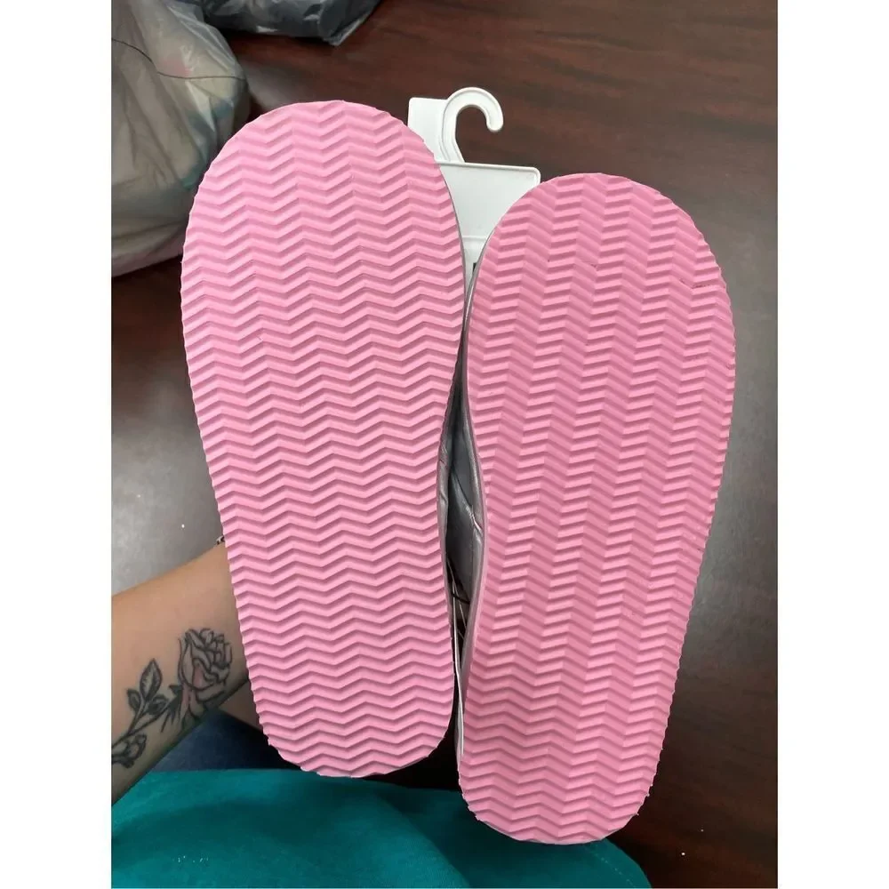 NWT Justice Silver Kids Slippers Size 4/5